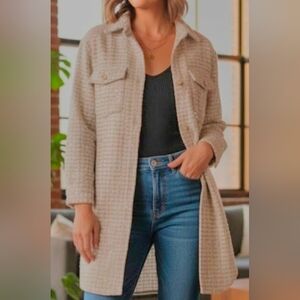 Blank NYC Grand Entrance Cream Tweed Button Front Sequin Shirt Jacket Medium